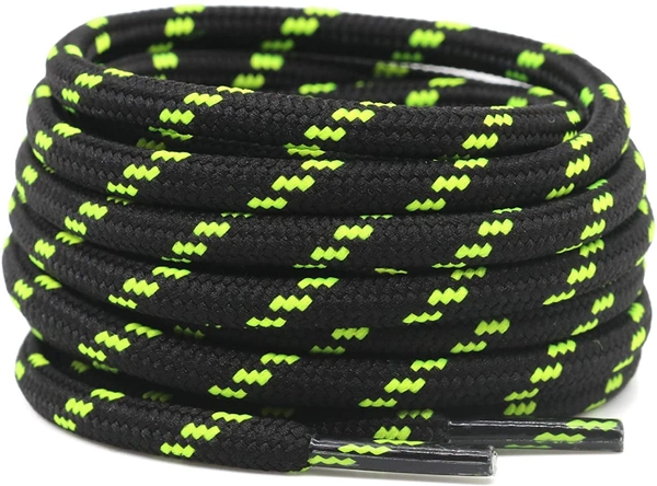 GRAH SANGRAH® (2 Pair) Shoelaces for Hiking Shoes, Outdoor Walking Sneakers, Outdoor Hiking, Climbing, Basketball, Work Boot, Running , Sport Shoes - 120 cm, Black Fluorescent Green